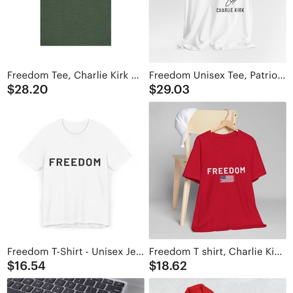 White Freedom T-Shirt, Charlie Kirk etc